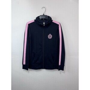 Lauren Ralph Lauren Jacket Womens Small Black Pink Full Zip Track Crest Athletic